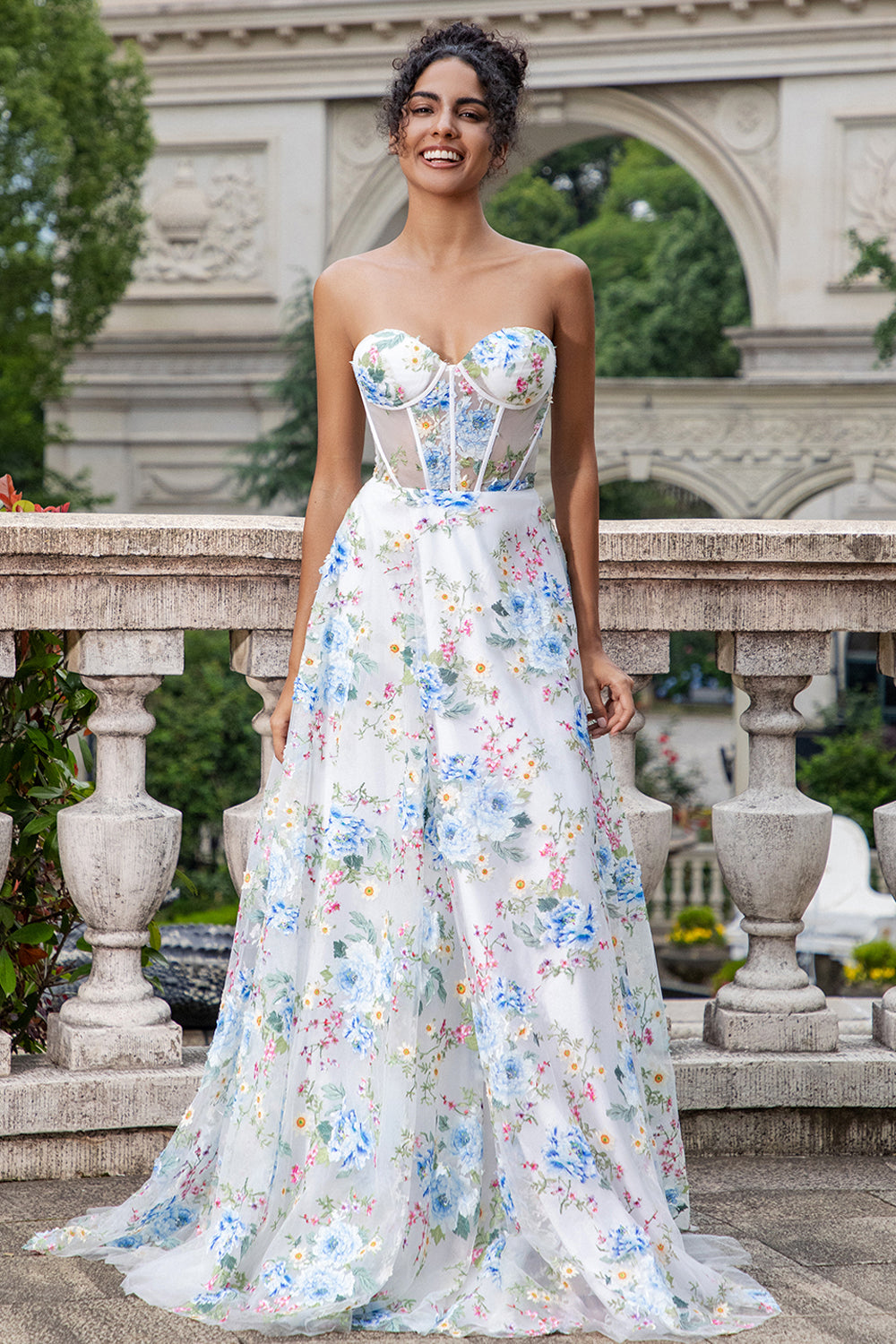 Avorio Fiore A-Line senza spalline Corsetto lungo Prom Dress