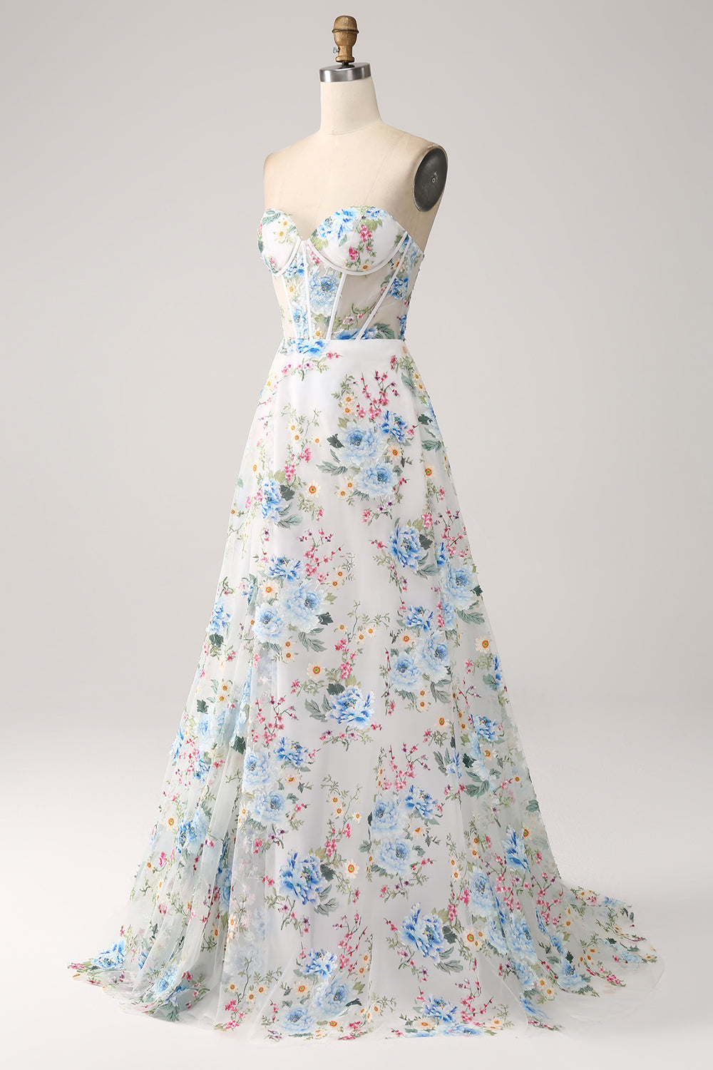 Avorio Fiore A-Line senza spalline Corsetto lungo Prom Dress