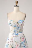 Avorio Fiore A-Line senza spalline Corsetto lungo Prom Dress