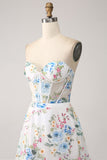 Avorio Fiore A-Line senza spalline Corsetto lungo Prom Dress