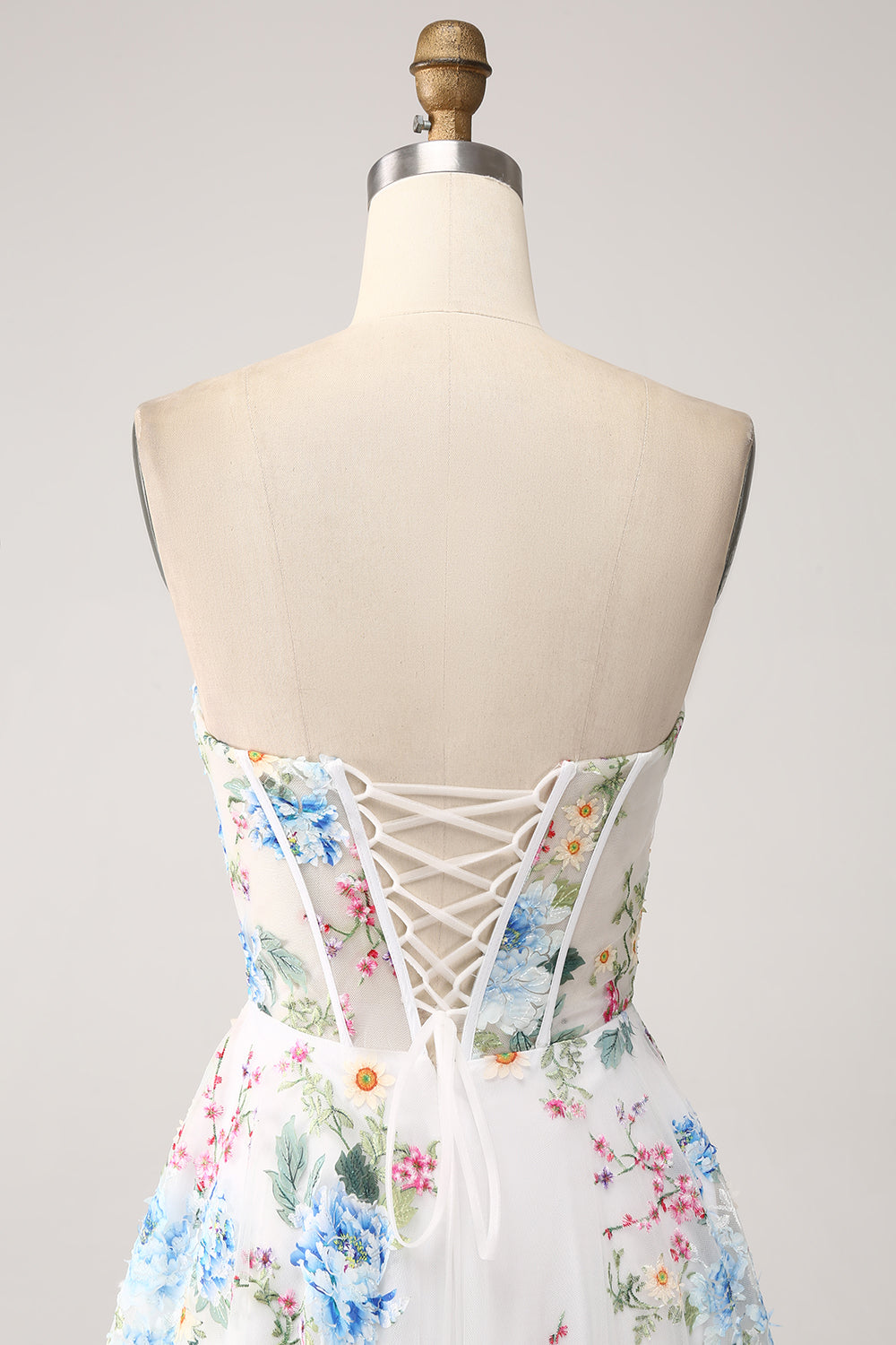 Avorio Fiore A-Line senza spalline Corsetto lungo Prom Dress