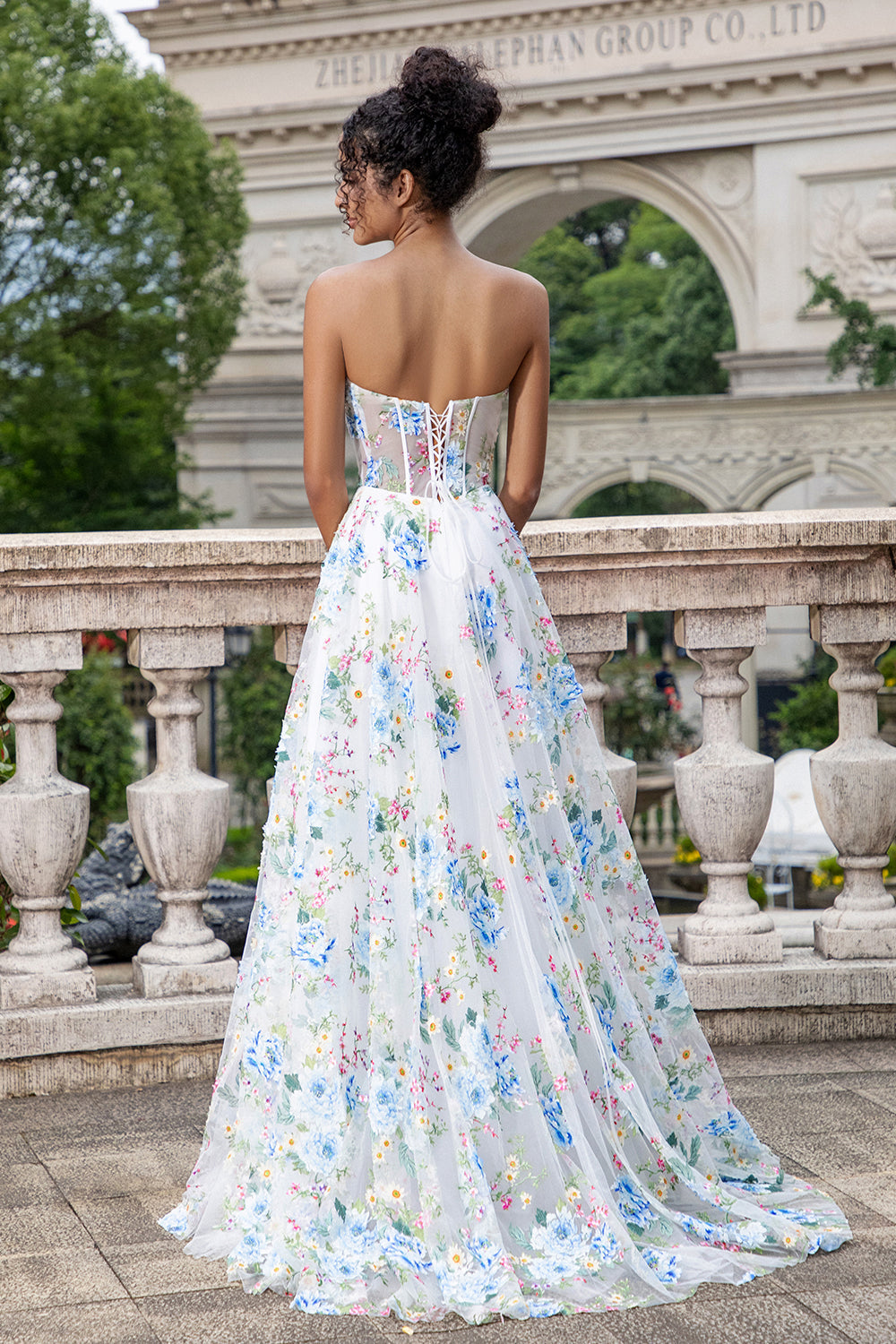 Avorio Fiore A-Line senza spalline Corsetto lungo Prom Dress