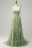Corsetto lungo da cerasso ricamato lungo Verde Vestiti Da Cerimonia