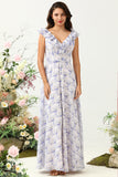 Abito da damigella d'onore in chiffon boho fiore viola