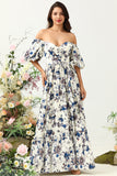 Abito da damigella d'onore Boho fiore blu bianco