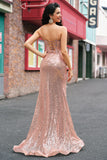 Sirena oro rosa perline paillettes corsetto abito da cerimonia con fessura laterale