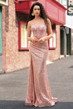 Sirena oro rosa perline paillettes corsetto abito da cerimonia con fessura laterale