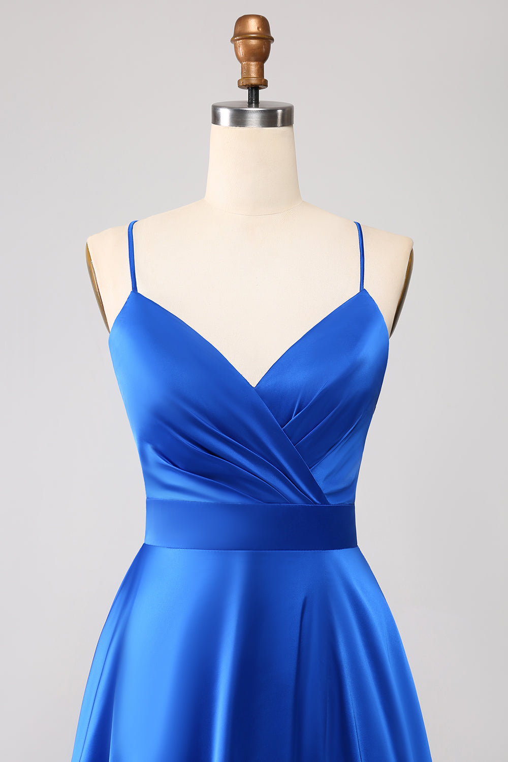 Royal Blue A Line Spaghetti Straps Satin Prom Dress con Spacco