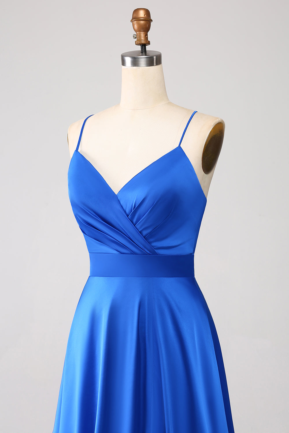 Royal Blue A Line Spaghetti Straps Satin Prom Dress con Spacco