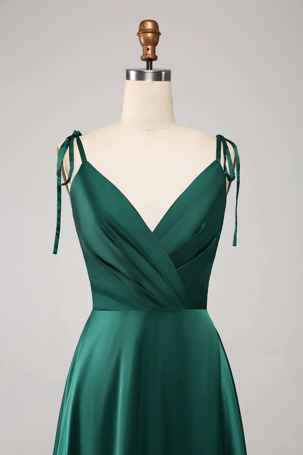 Semplice Verde Scuro Spalline Sottili Increspato Abito Da Ballo Con Fessura