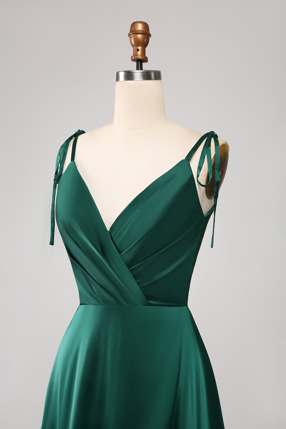 Semplice Verde Scuro Spalline Sottili Increspato Abito Da Ballo Con Fessura