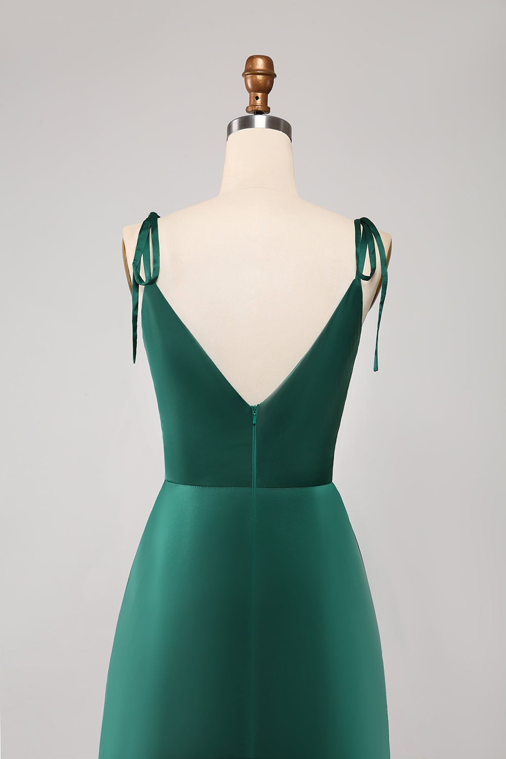 Semplice Verde Scuro Spalline Sottili Increspato Abito Da Ballo Con Fessura
