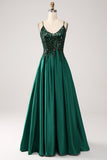 Verde scuro A-Line Spaghetti Straps Abito lungo da ballo