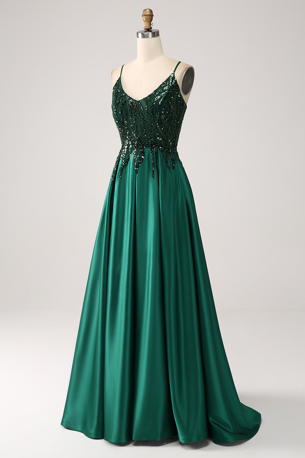 Verde scuro A-Line Spaghetti Straps Abito lungo da ballo