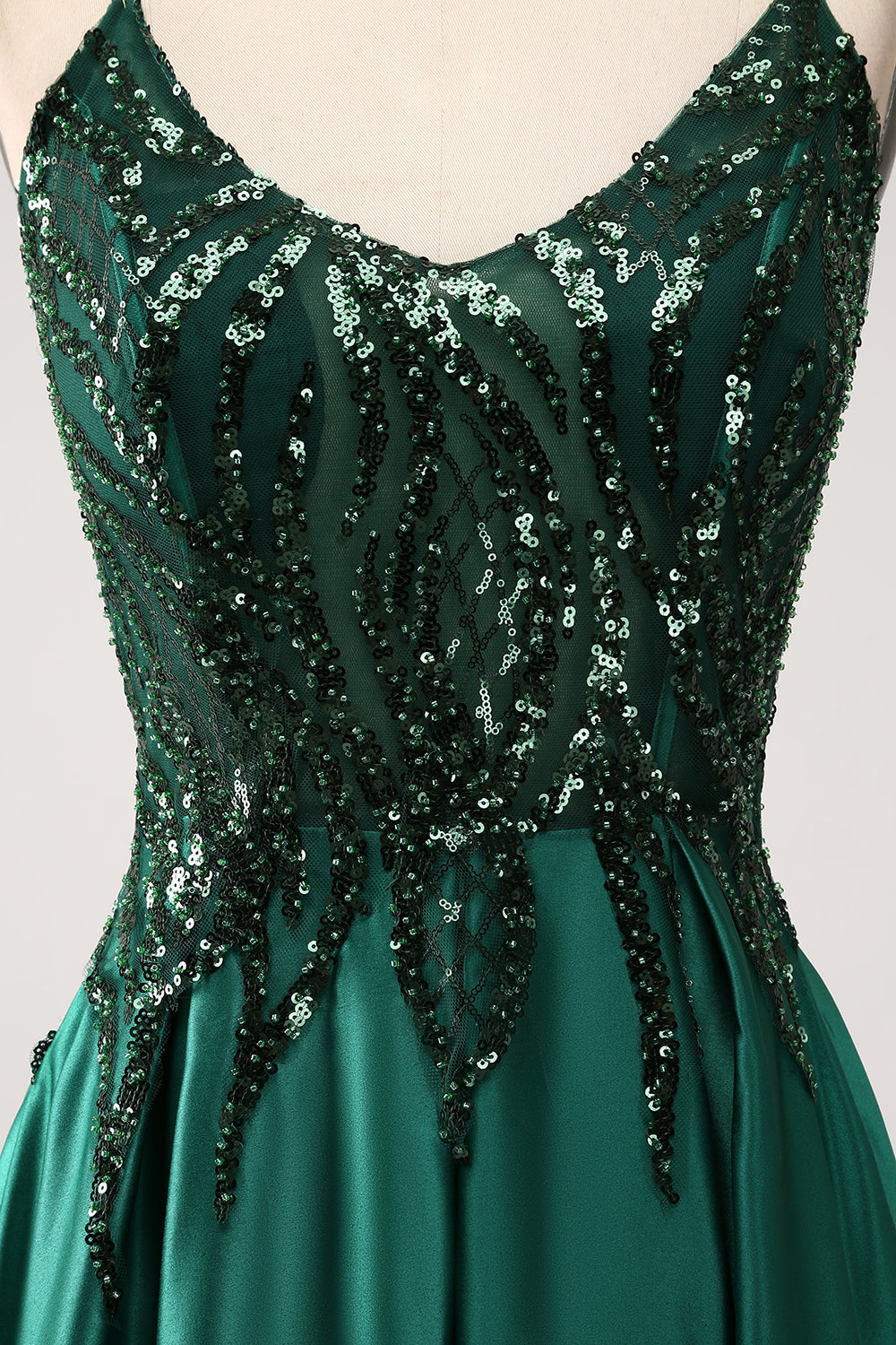 Verde scuro A-Line Spaghetti Straps Abito lungo da ballo