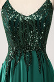 Verde scuro A-Line Spaghetti Straps Abito lungo da ballo