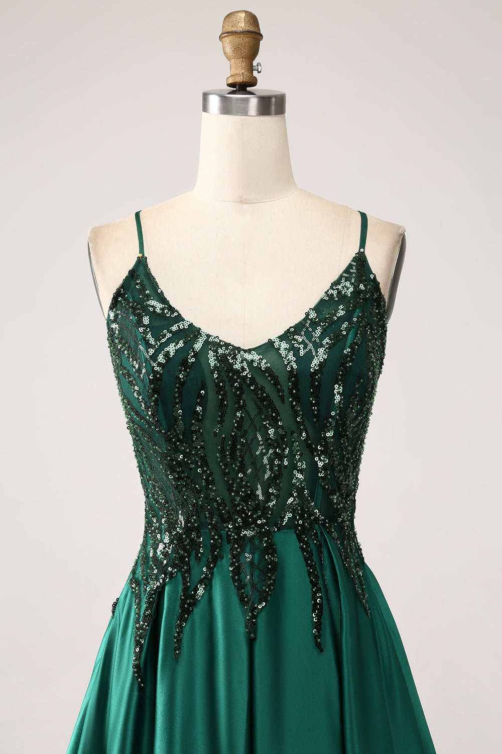 Verde scuro A-Line Spaghetti Straps Abito lungo da ballo