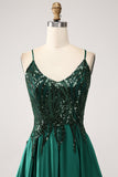 Verde scuro A-Line Spaghetti Straps Abito lungo da ballo