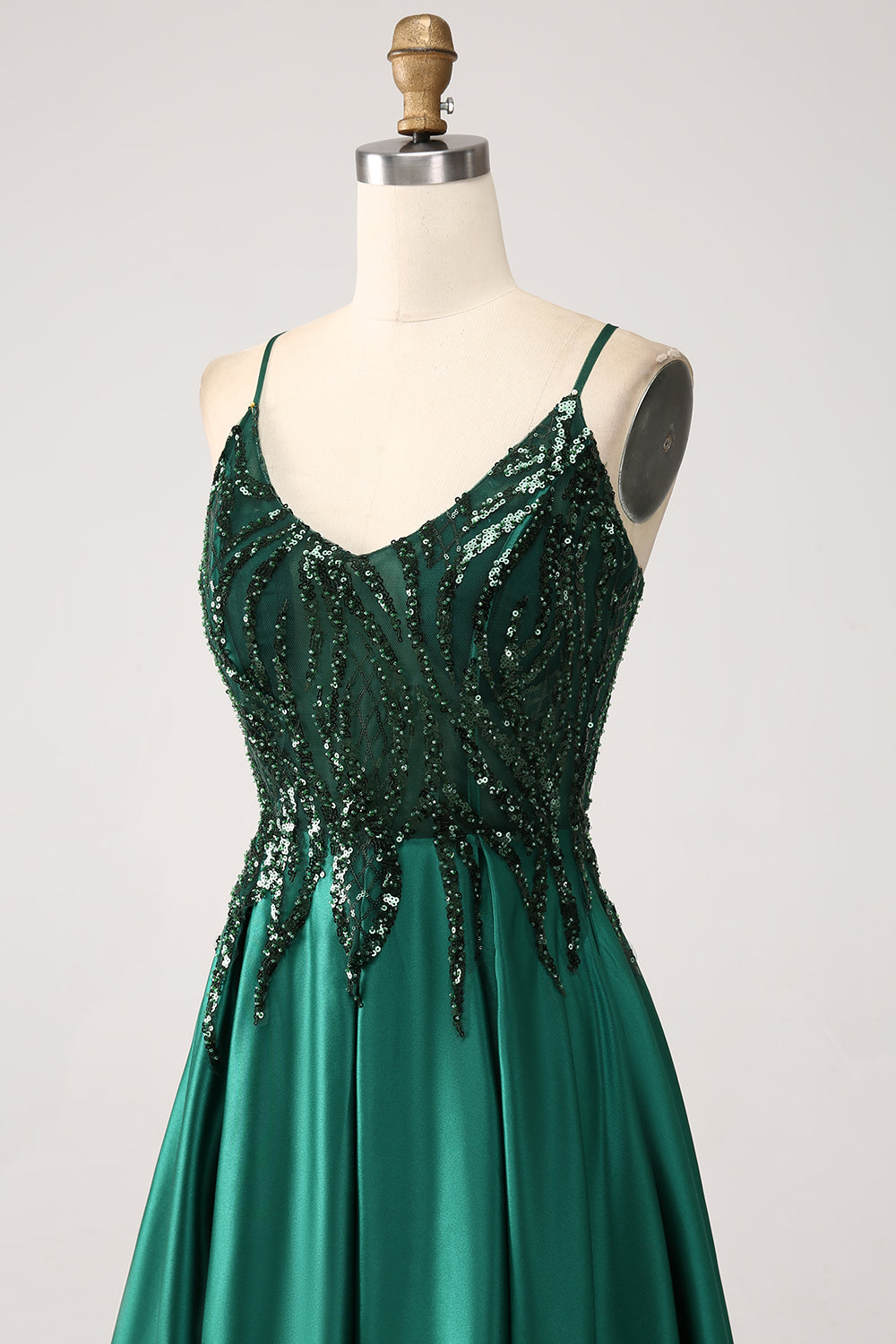 Verde scuro A-Line Spaghetti Straps Abito lungo da ballo