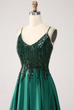 Verde scuro A-Line Spaghetti Straps Abito lungo da ballo