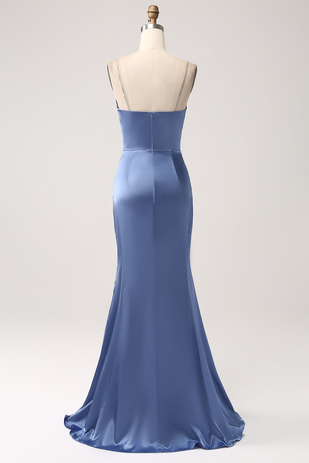 Mermaid Grigio Blu Raso Spaghetti Straps Abito Lungo Prom