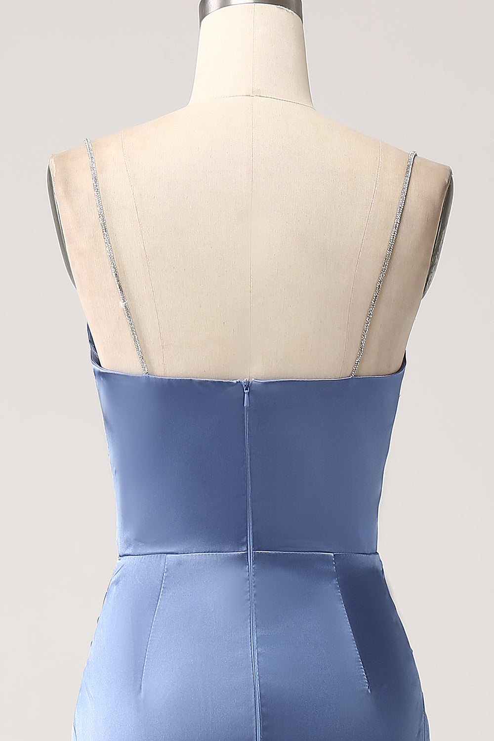 Mermaid Grigio Blu Raso Spaghetti Straps Abito Lungo Prom