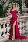 Borgogna Sirena Spaghetti Straps Lungo Corsetto Abito Da Cerimonia con Fessura