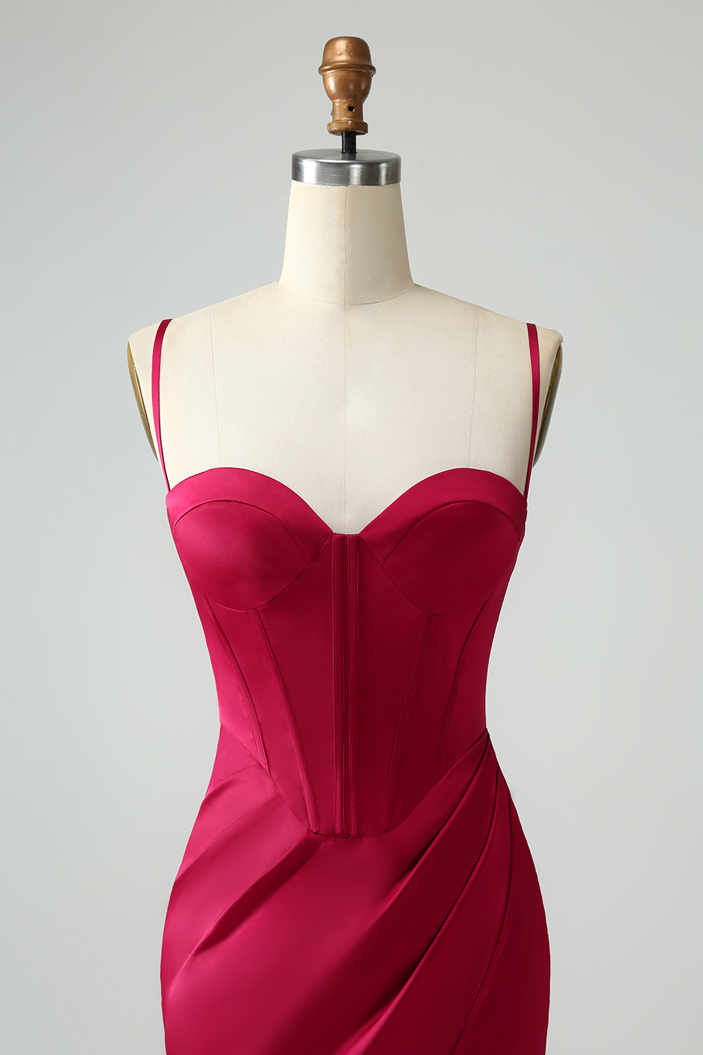 Borgogna Sirena Spaghetti Straps Lungo Corsetto Abito Da Cerimonia con Fessura