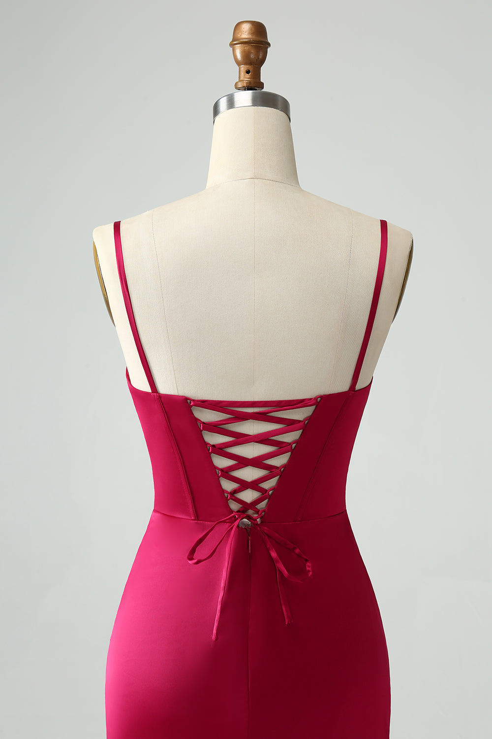 Borgogna Sirena Spaghetti Straps Lungo Corsetto Abito Da Cerimonia con Fessura