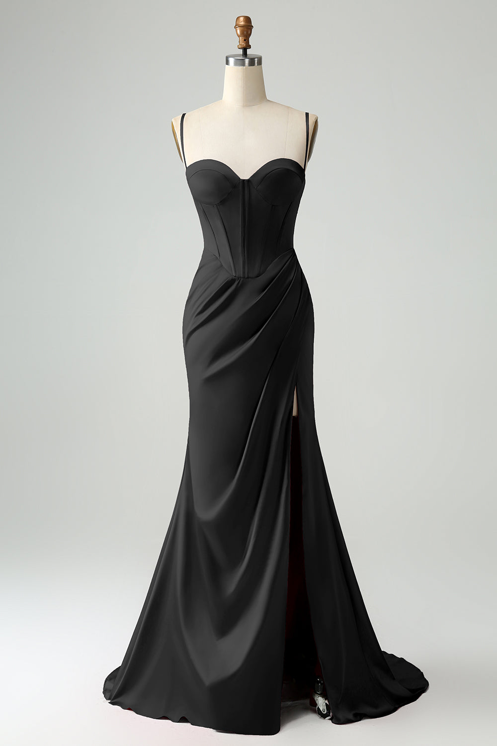 Borgogna Sirena Spaghetti Straps Lungo Corsetto Abito Da Cerimonia con Fessura