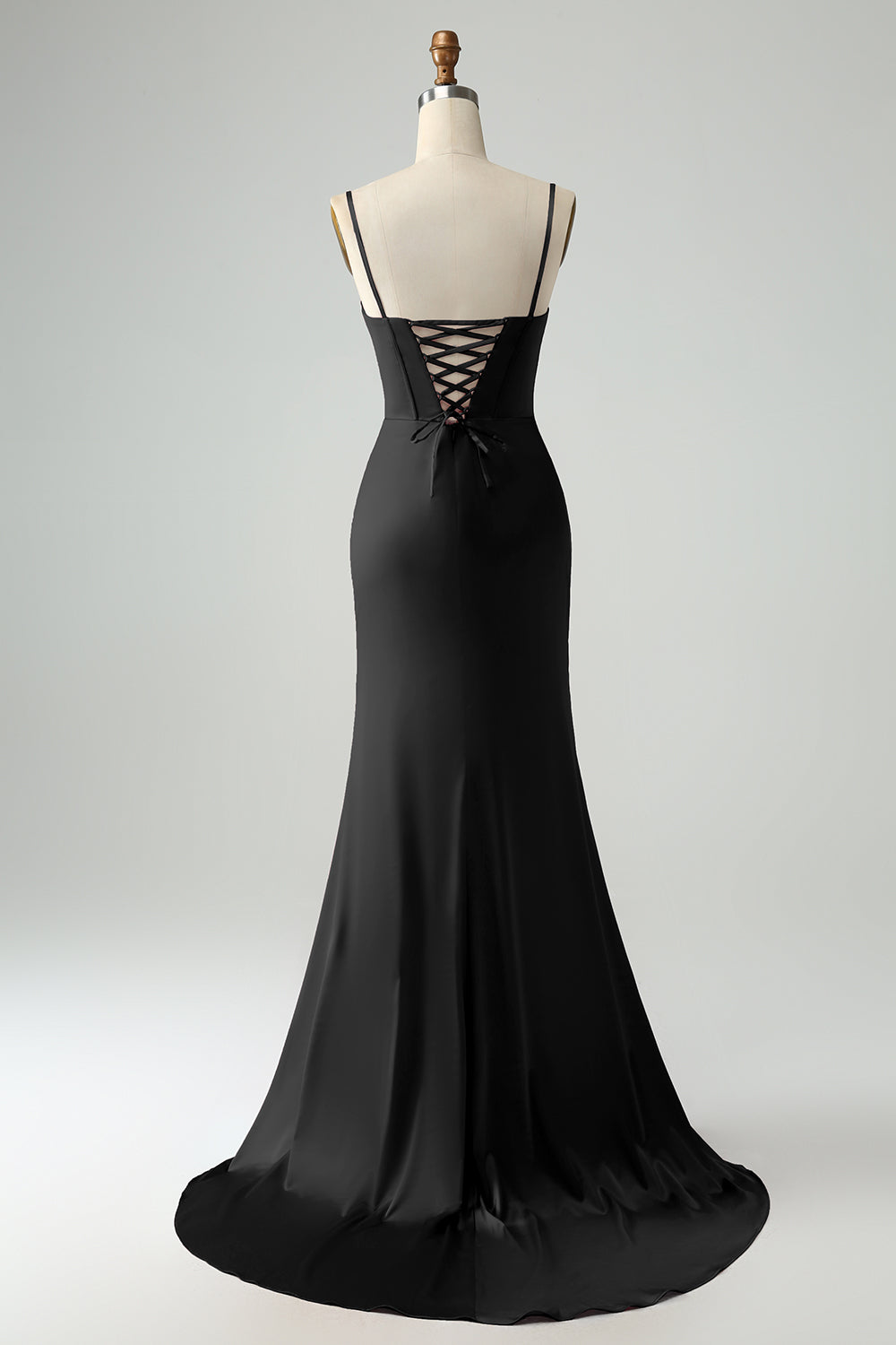Borgogna Sirena Spaghetti Straps Lungo Corsetto Abito Da Cerimonia con Fessura