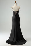 Borgogna Sirena Spaghetti Straps Lungo Corsetto Abito Da Cerimonia con Fessura