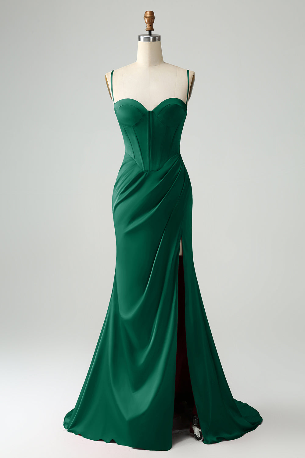 Borgogna Sirena Spaghetti Straps Lungo Corsetto Abito Da Cerimonia con Fessura