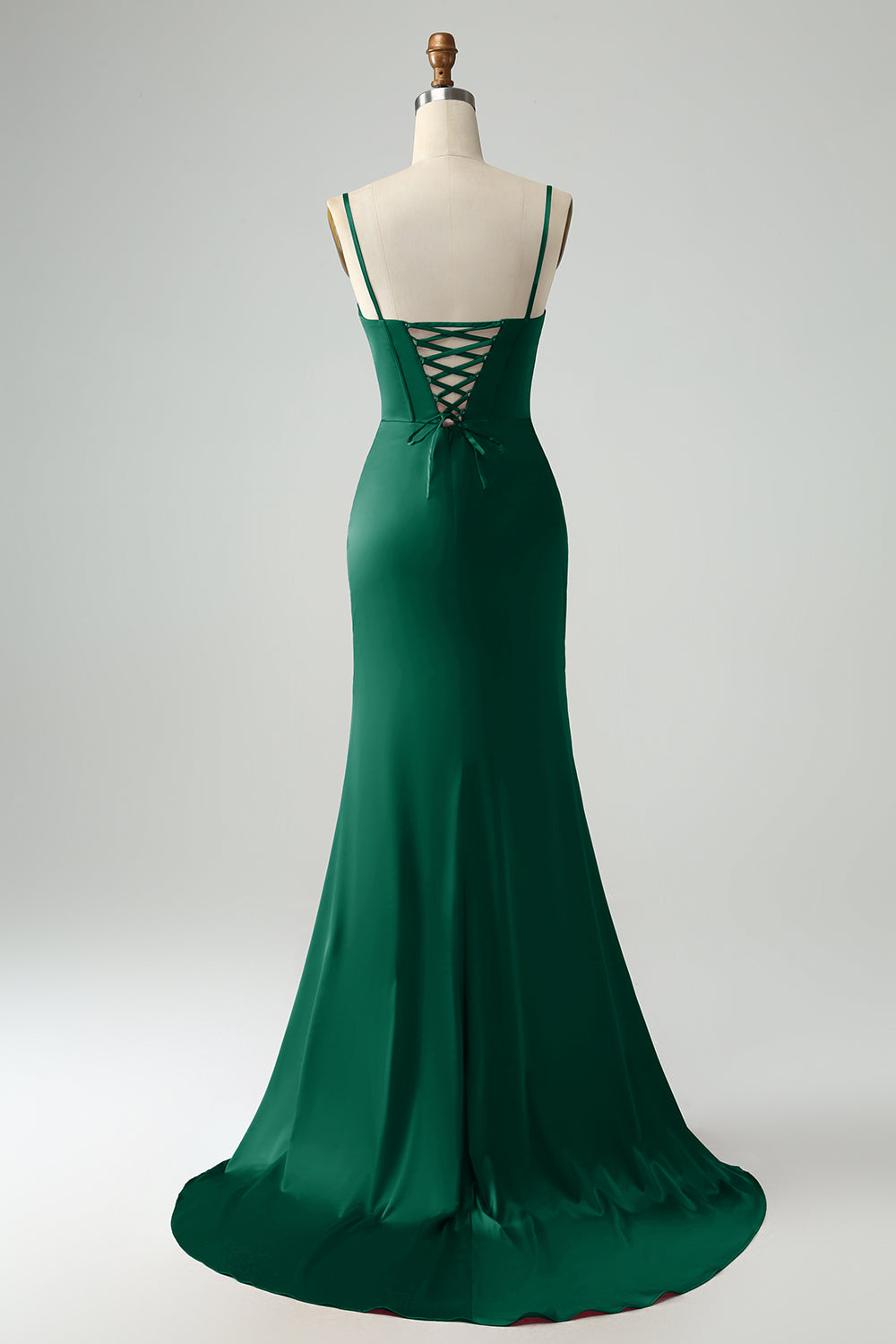 Borgogna Sirena Spaghetti Straps Lungo Corsetto Abito Da Cerimonia con Fessura
