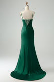 Borgogna Sirena Spaghetti Straps Lungo Corsetto Abito Da Cerimonia con Fessura