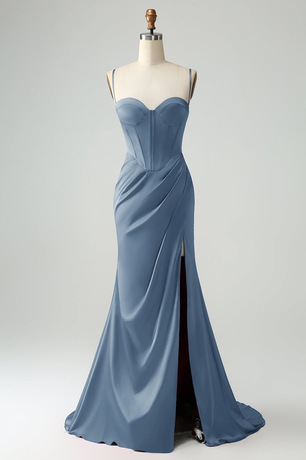 Borgogna Sirena Spaghetti Straps Lungo Corsetto Abito Da Cerimonia con Fessura