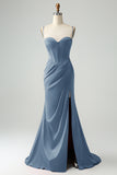 Borgogna Sirena Spaghetti Straps Lungo Corsetto Abito Da Cerimonia con Fessura