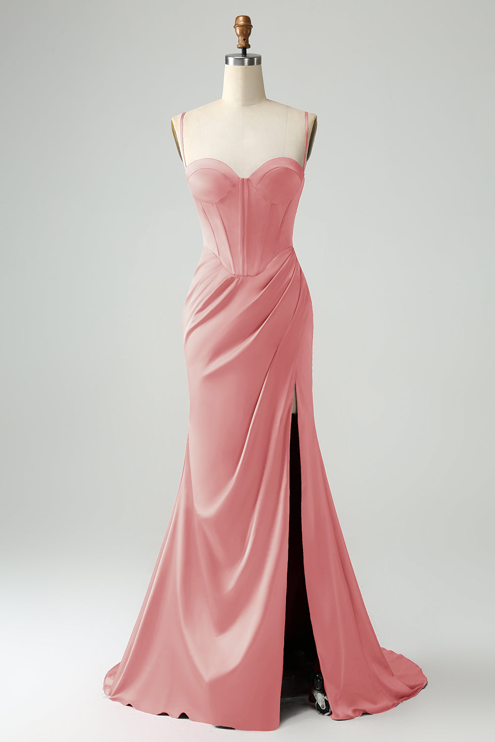 Borgogna Sirena Spaghetti Straps Lungo Corsetto Abito Da Cerimonia con Fessura