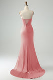 Borgogna Sirena Spaghetti Straps Lungo Corsetto Abito Da Cerimonia con Fessura