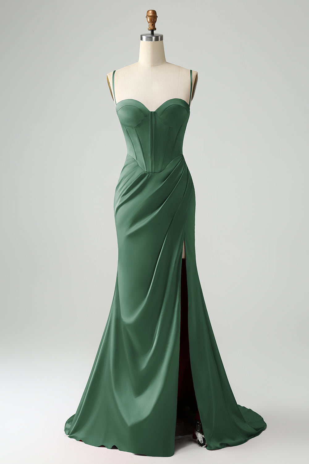 Borgogna Sirena Spaghetti Straps Lungo Corsetto Abito Da Cerimonia con Fessura