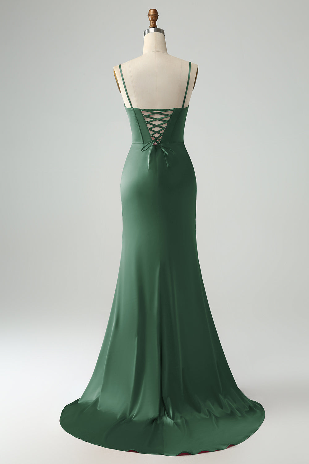 Borgogna Sirena Spaghetti Straps Lungo Corsetto Abito Da Cerimonia con Fessura