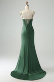 Borgogna Sirena Spaghetti Straps Lungo Corsetto Abito Da Cerimonia con Fessura
