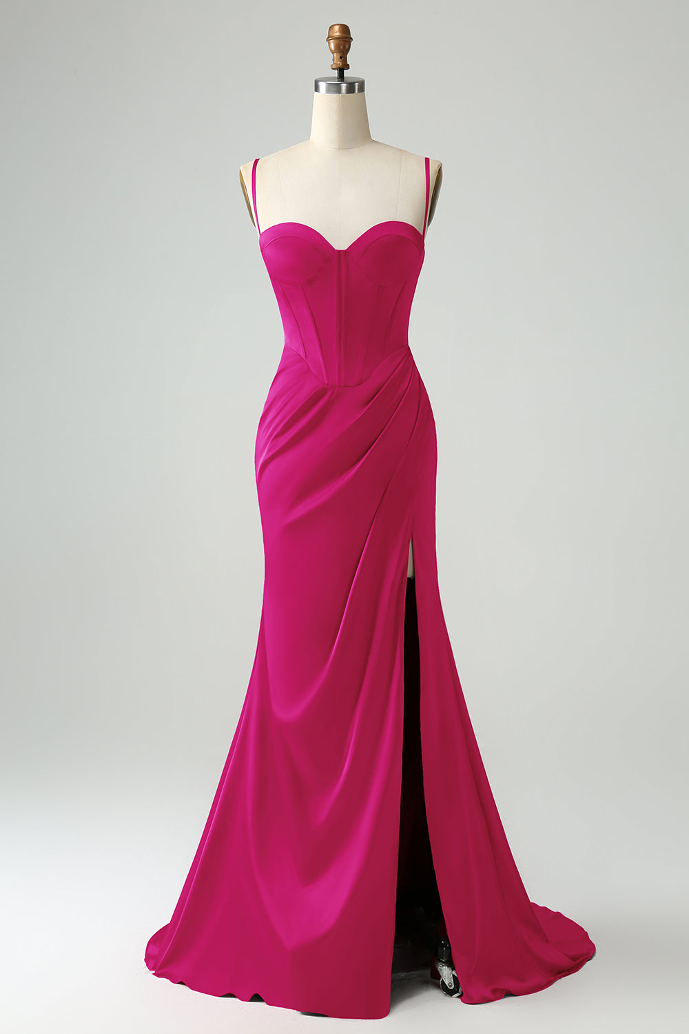 Borgogna Sirena Spaghetti Straps Lungo Corsetto Abito Da Cerimonia con Fessura