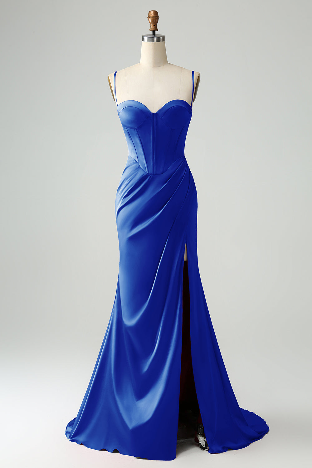 Borgogna Sirena Spaghetti Straps Lungo Corsetto Abito Da Cerimonia con Fessura