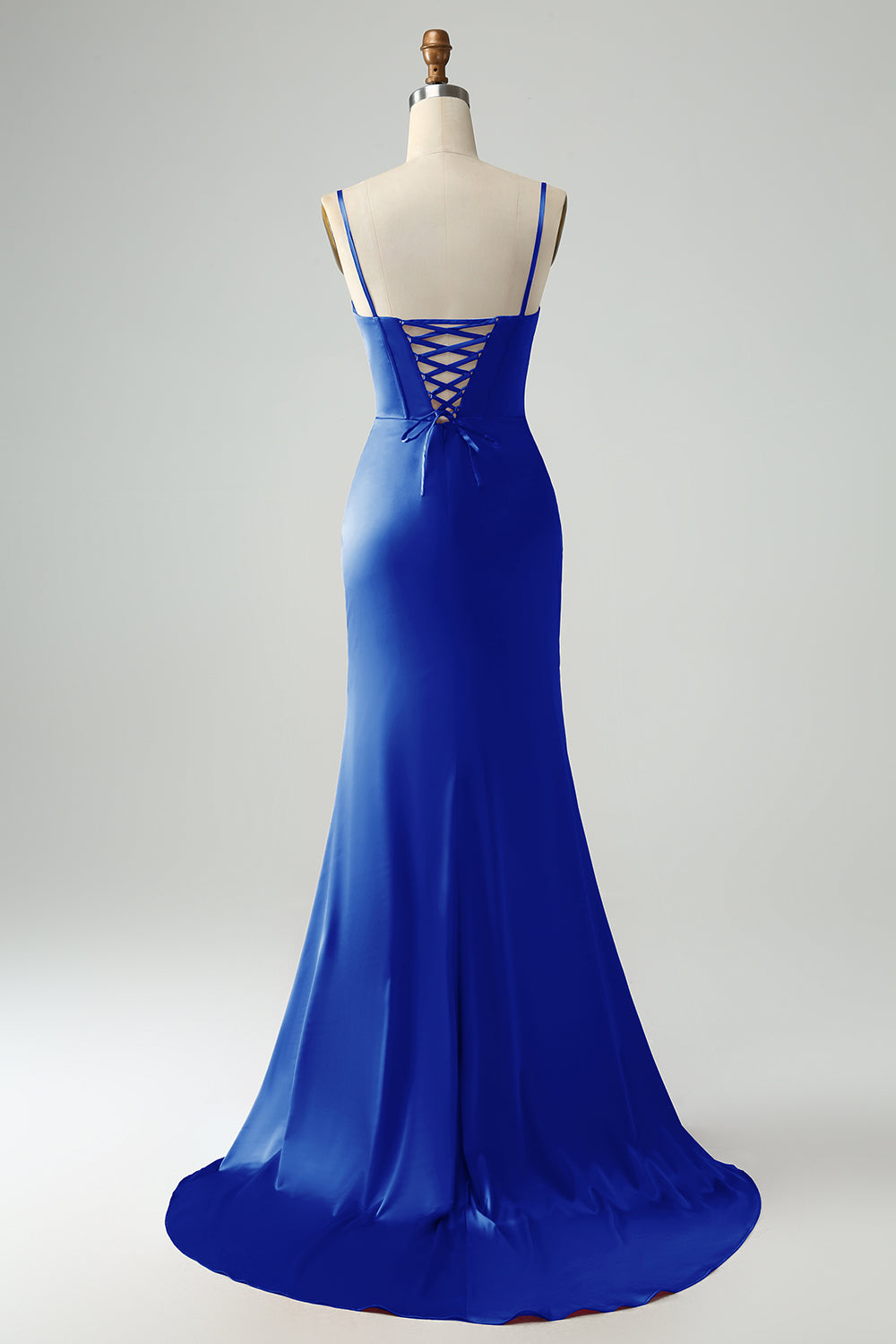 Borgogna Sirena Spaghetti Straps Lungo Corsetto Abito Da Cerimonia con Fessura