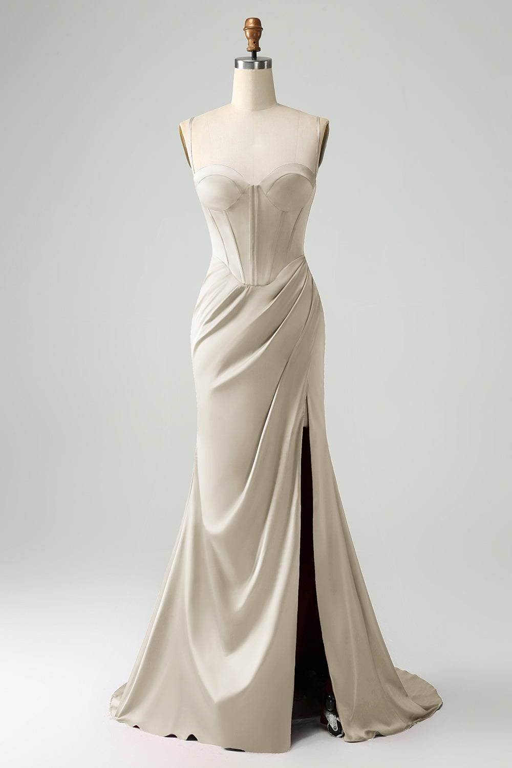 Borgogna Sirena Spaghetti Straps Lungo Corsetto Abito Da Cerimonia con Fessura