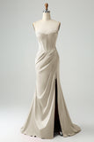 Borgogna Sirena Spaghetti Straps Lungo Corsetto Abito Da Cerimonia con Fessura