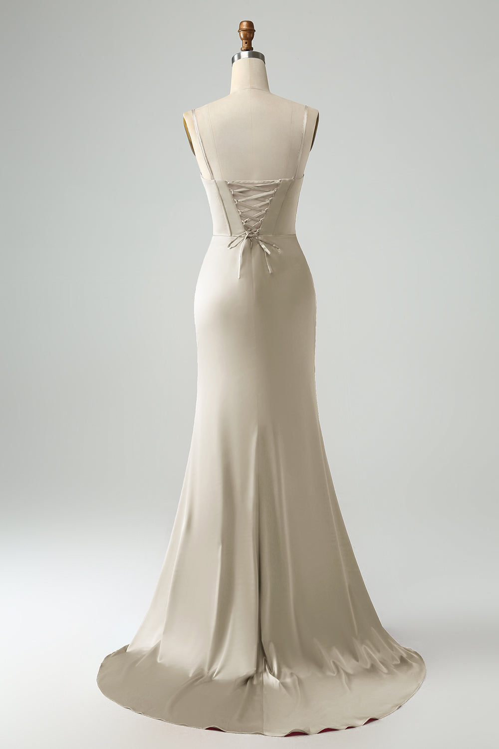 Borgogna Sirena Spaghetti Straps Lungo Corsetto Abito Da Cerimonia con Fessura