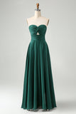 Verde scuro A Line Sweetheart Keyhole Abito lungo da damigella d'onore
