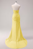 Corsetto fucsia sirena senza spalline increspato corsetto lungo abito da ballo con fessura